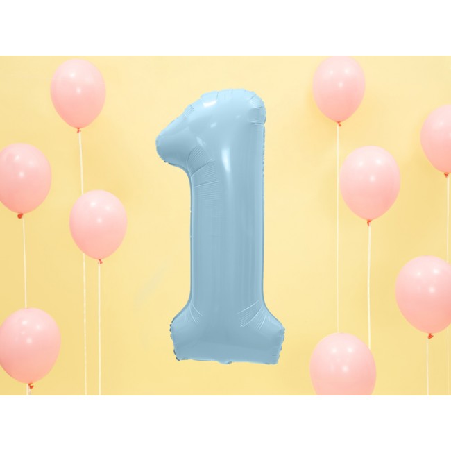 Balon foliowy Party Deco 86 cm - Cyfra 1 pastelowy niebieski