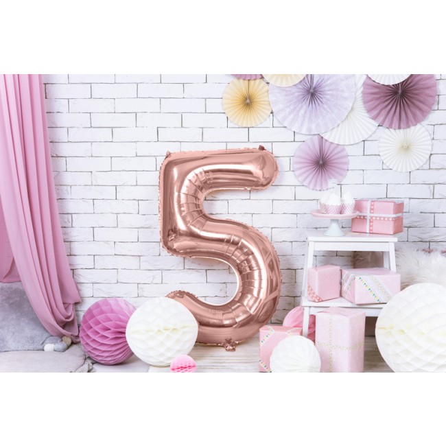 Balon foliowy Party Deco 86 cm - Cyfra 5 różowe złoto