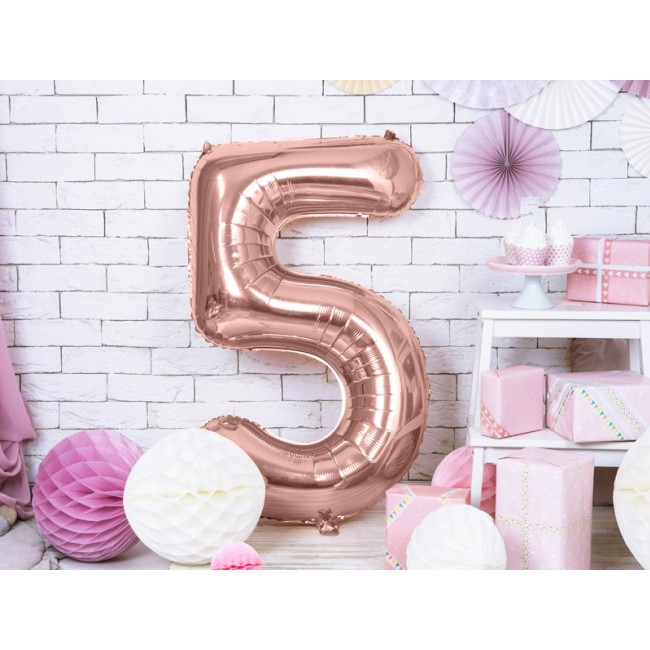 Balon foliowy Party Deco 86 cm - Cyfra 5 różowe złoto