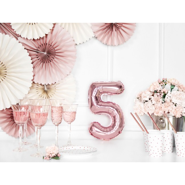 Balon foliowy Party Deco 86 cm - Cyfra 5 różowe złoto