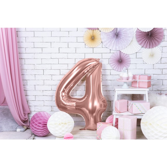 Balon foliowy Party Deco 86 cm - Cyfra 4 różowe złoto