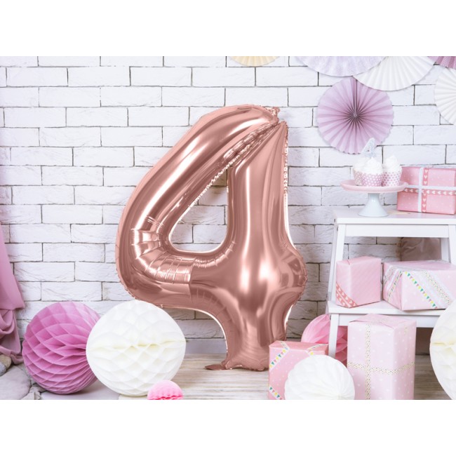 Balon foliowy Party Deco 86 cm - Cyfra 4 różowe złoto