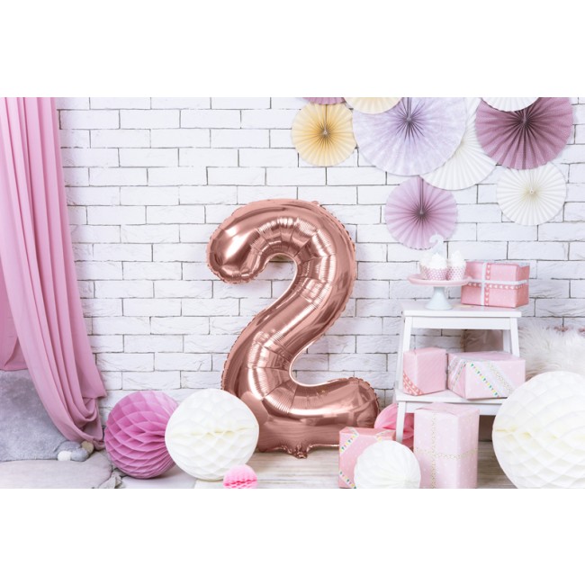 Balon foliowy Party Deco 86 cm - Cyfra 2 różowe złoto