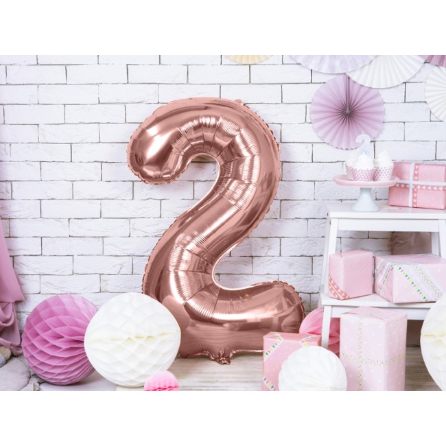 Balon foliowy Party Deco 86 cm - Cyfra 2 różowe złoto