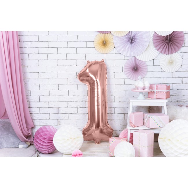 Balon foliowy Party Deco 86 cm - Cyfra 1 różowe złoto