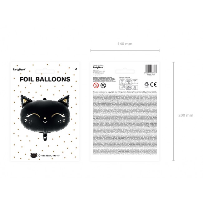 Balon foliowy Party Deco - Kotek czarny 48 x 36 cm