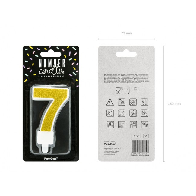 Świeczka urodzinowa Party Deco 7 cm - Cyferka 7 złoty