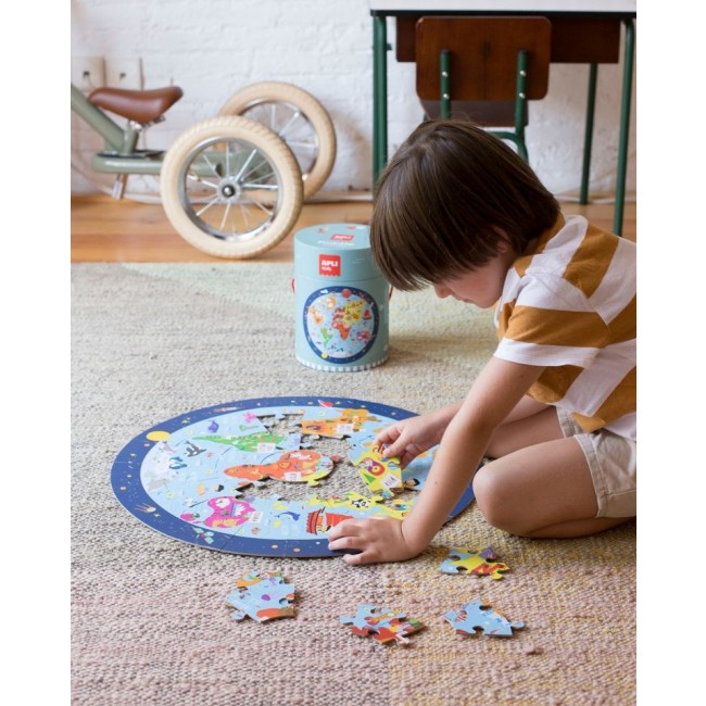 Puzzle okrągłe w tubie Apli Kids - Mapa Świata 5+