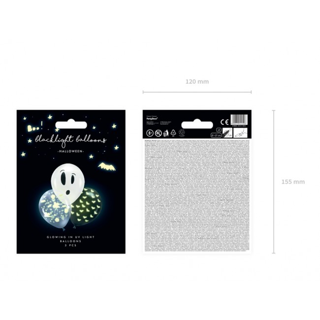 Balony UV Party Deco -  BOO! 27 cm mix