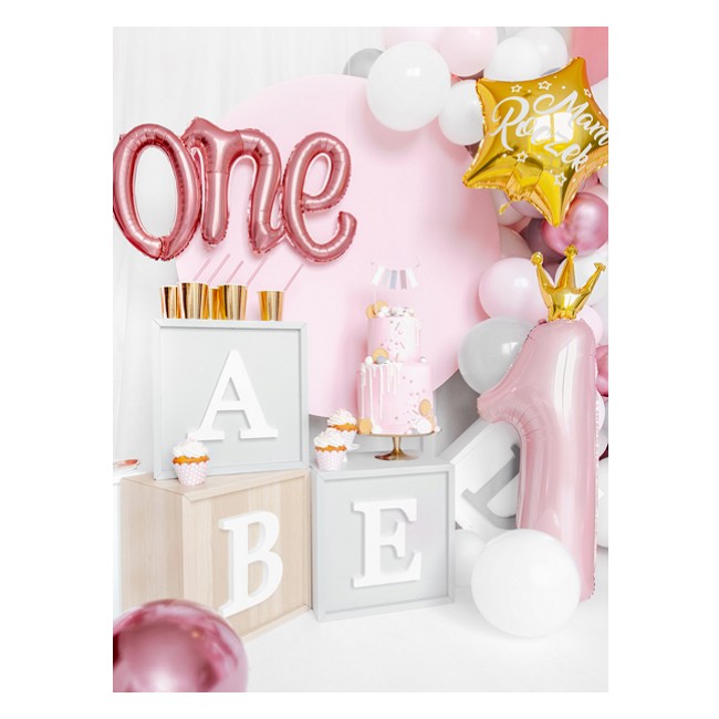 Balon foliowy Party Deco 30 x 90 cm - Cyfra 1 jasny różowy