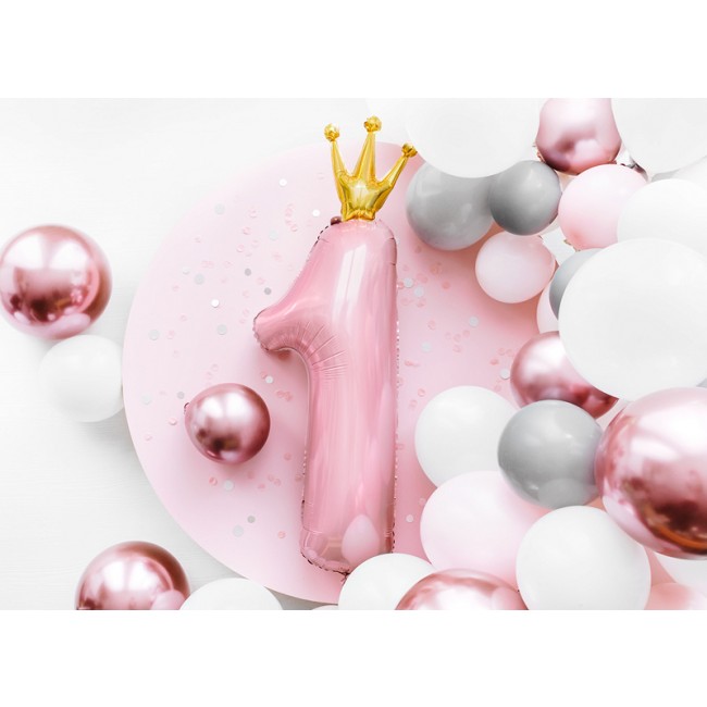 Balon foliowy Party Deco 30 x 90 cm - Cyfra 1 jasny różowy