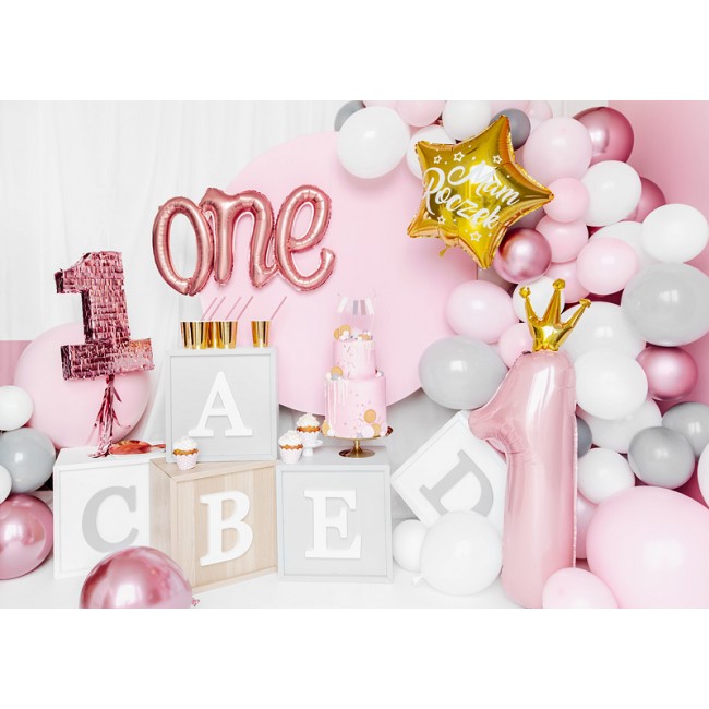Balon foliowy Party Deco 30 x 90 cm - Cyfra 1 jasny różowy