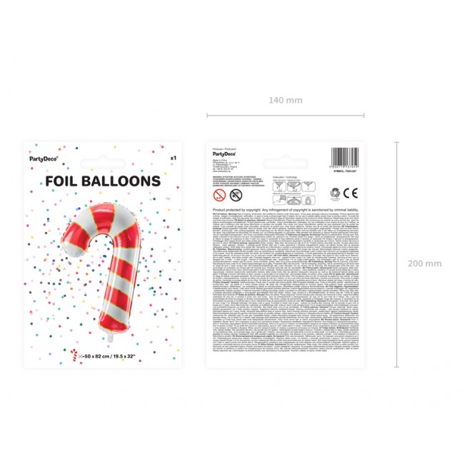 Balon foliowy Party Deco - Cukrowa laska czerwony 50 x 82 cm