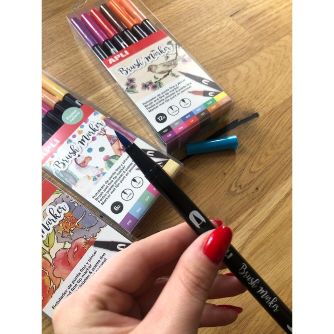 Markery dwustronne Brush Marker Apli Kids - 6 kolorów pastelowych