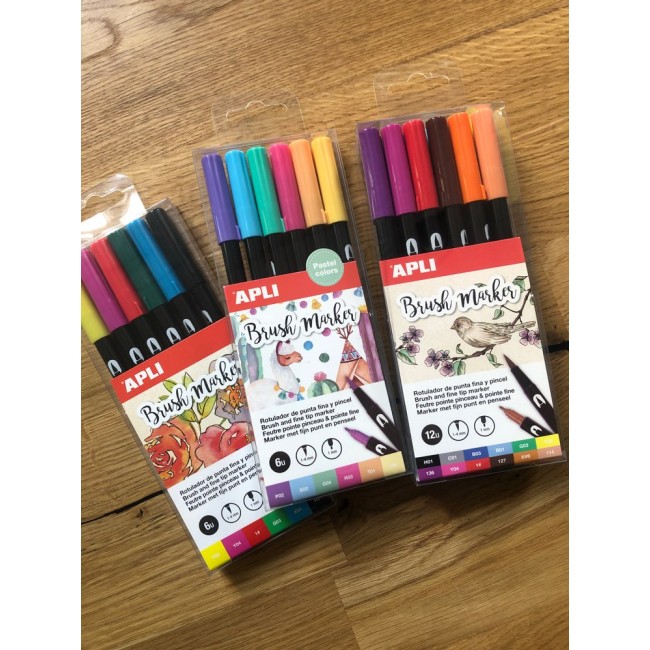 Markery dwustronne Brush Marker Apli Kids - 6 kolorów pastelowych