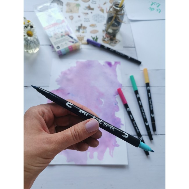 Markery dwustronne Brush Marker Apli Kids - 6 kolorów pastelowych