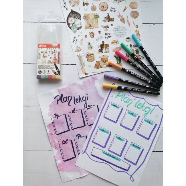 Markery dwustronne Brush Marker Apli Kids - 6 kolorów pastelowych