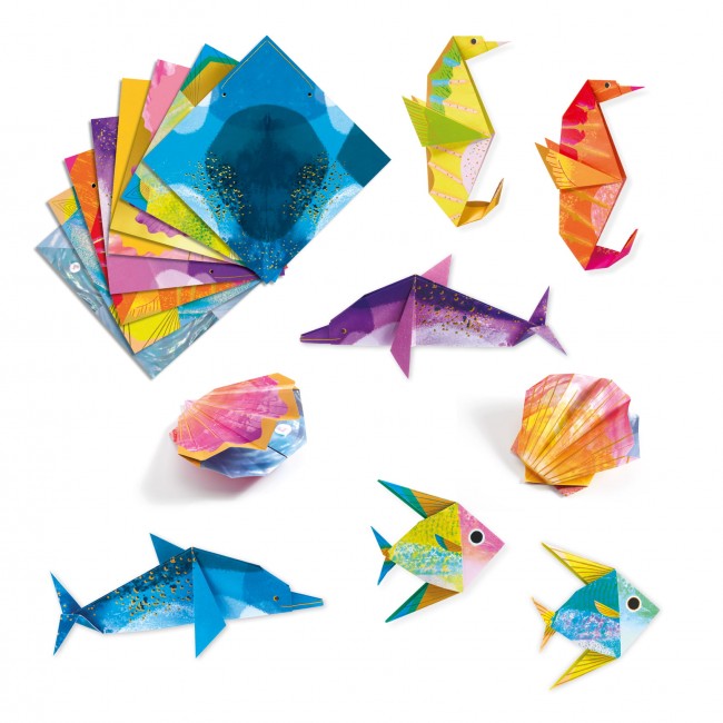 Zestaw artystyczny Origami Djeco - Morskie zwierzęta metaliczne