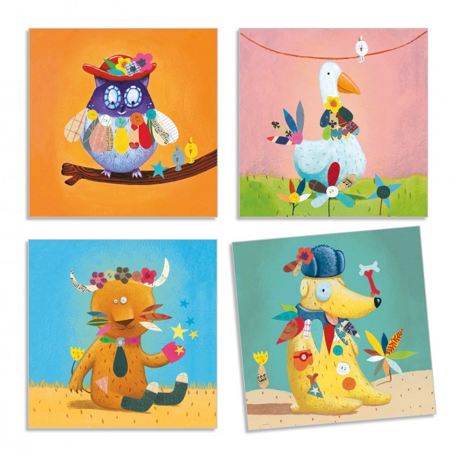 Zestaw artystyczny z naklejkami Djeco - Zwierzęta