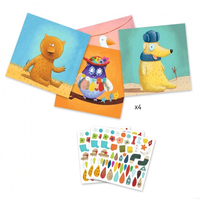 Zestaw artystyczny z naklejkami Djeco - Zwierzęta