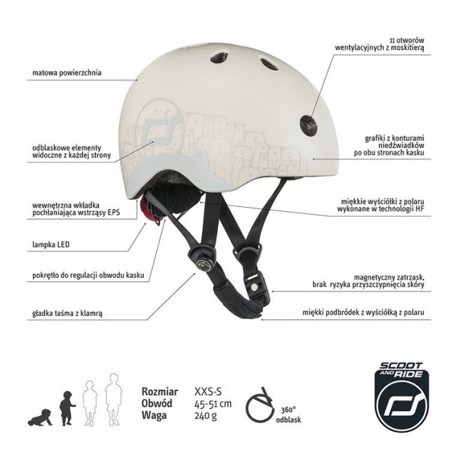 Kask z odblaskami SCOOTANDRIDE XXS-S 1-5 lat - Ash Bear