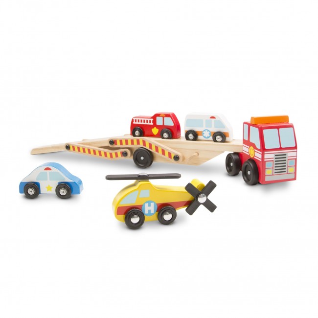 Drewniana laweta z pojazdami ratunkowymi Melissa & Doug