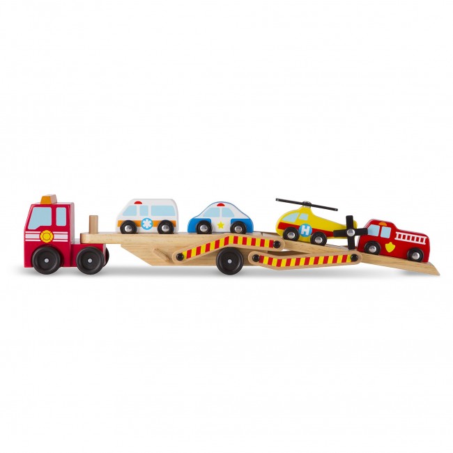 Drewniana laweta z pojazdami ratunkowymi Melissa & Doug