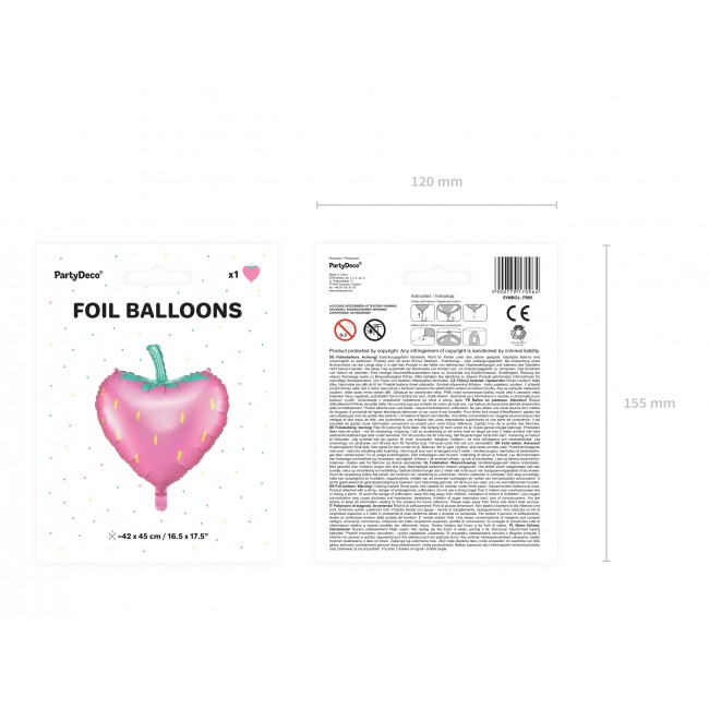 Balon foliowy Party Deco - Truskawka 42 x 45 cm