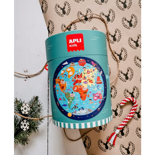 Puzzle okrągłe w tubie Apli Kids - Mapa Świata 5+