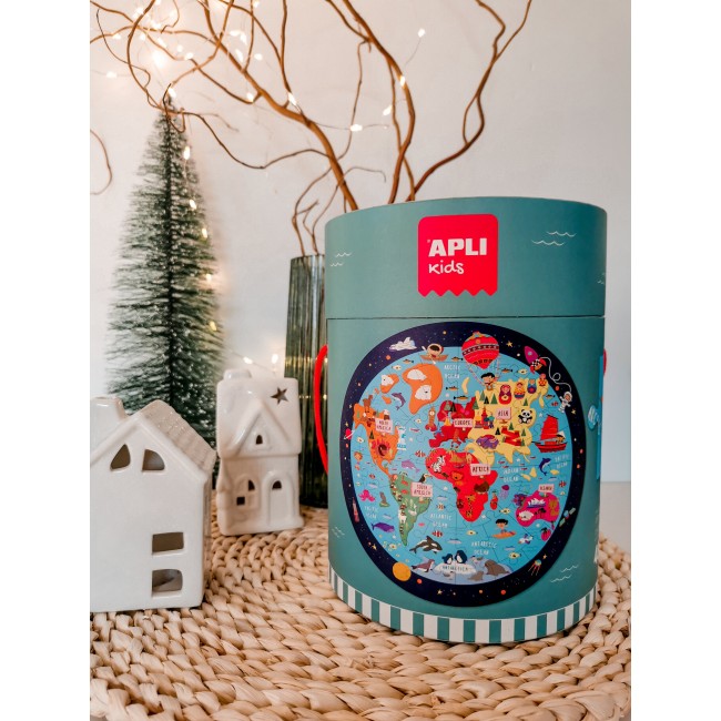 Puzzle okrągłe w tubie Apli Kids - Mapa Świata 5+
