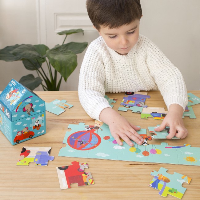 Puzzle w kartonowym domku Apli Kids - Safari 3+