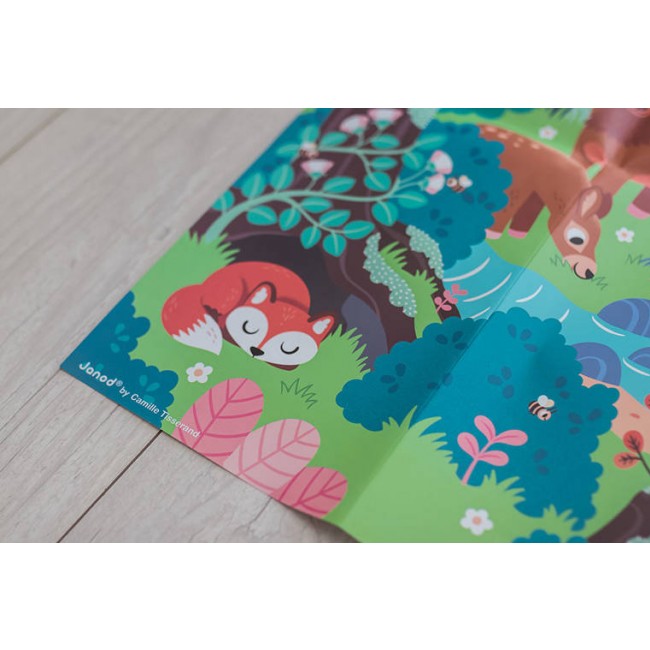 Świecące puzzle z mini-lampką UV Janod - Las 24 elementy 3+