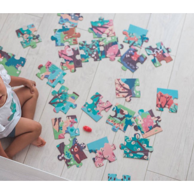 Świecące puzzle z mini-lampką UV Janod - Las 24 elementy 3+