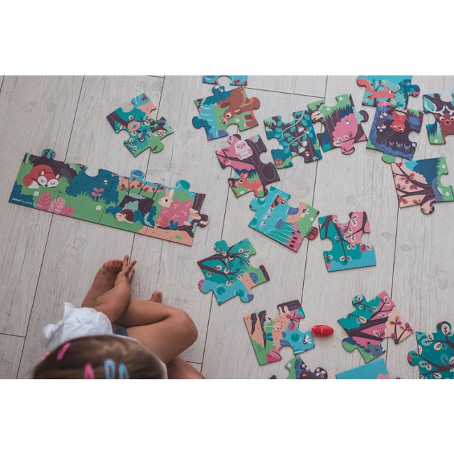 Świecące puzzle z mini-lampką UV Janod - Las 24 elementy 3+