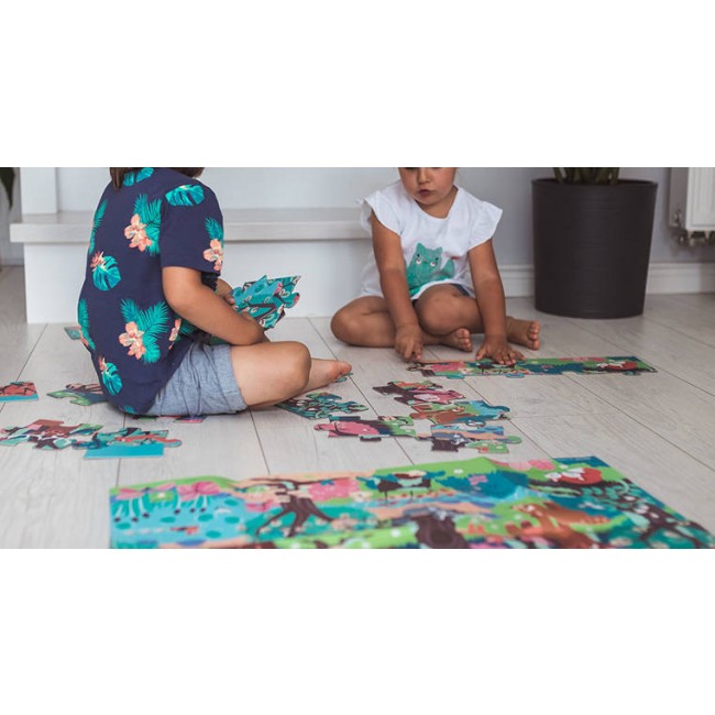 Świecące puzzle z mini-lampką UV Janod - Las 24 elementy 3+