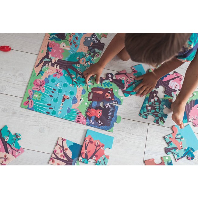 Świecące puzzle z mini-lampką UV Janod - Las 24 elementy 3+