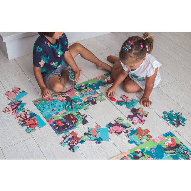 Świecące puzzle z mini-lampką UV Janod - Las 24 elementy 3+