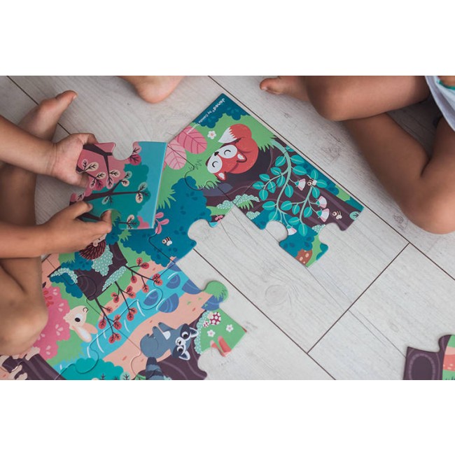 Świecące puzzle z mini-lampką UV Janod - Las 24 elementy 3+