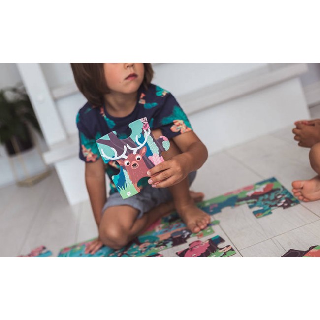 Świecące puzzle z mini-lampką UV Janod - Las 24 elementy 3+