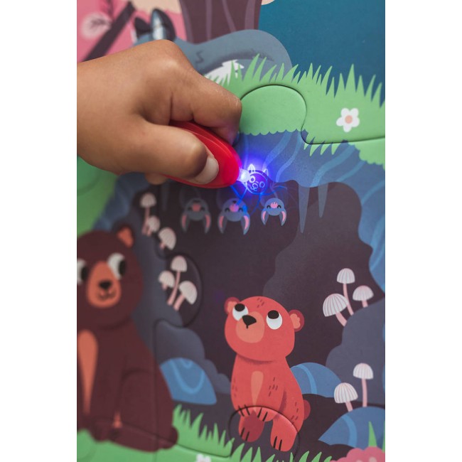 Świecące puzzle z mini-lampką UV Janod - Las 24 elementy 3+