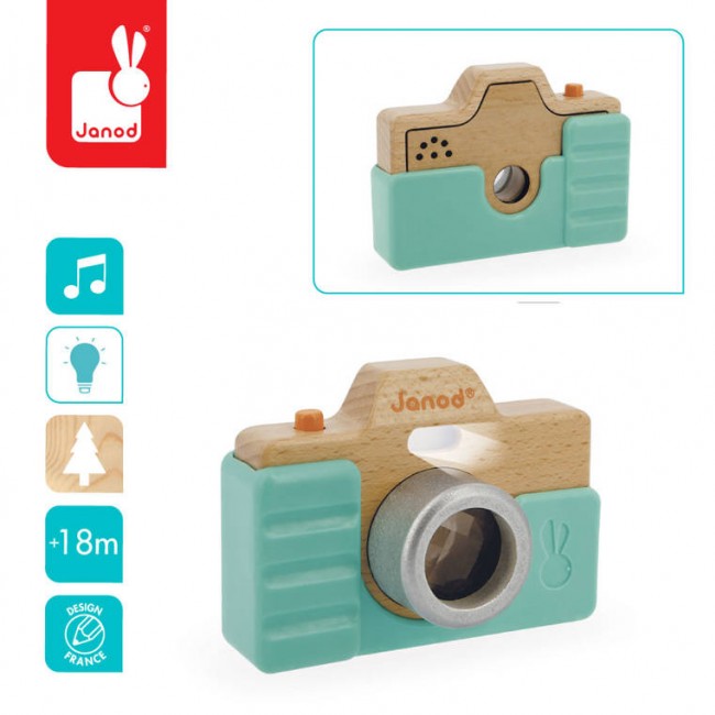 Drewniany aparat fotograficzny z dźwiękiem i lampą błyskową Janod