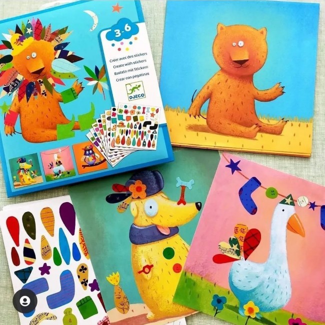 Zestaw artystyczny z naklejkami Djeco - Zwierzęta
