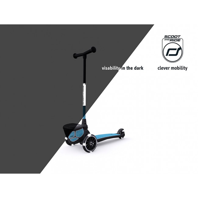 Hulajnoga trójkołowa ze świecącymi kółkami i odblaskową kierownicą 2+ SCOOTANDRIDE Highwaykick 2 Lifestyle - Reflective Steel