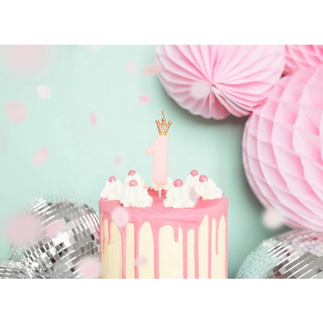 Świeczka urodzinowa Party Deco 9,5 cm - Cyferka 1 jasny różowy