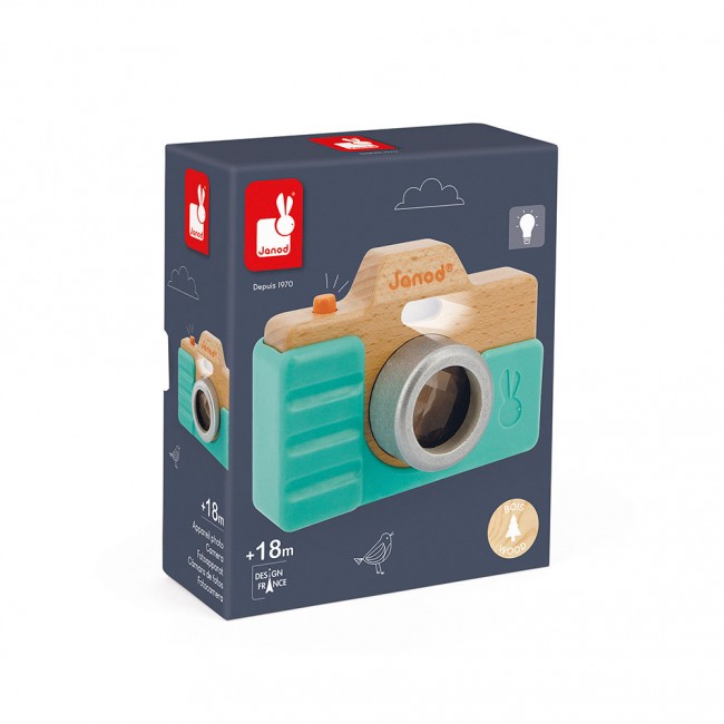 Drewniany aparat fotograficzny z dźwiękiem i lampą błyskową Janod