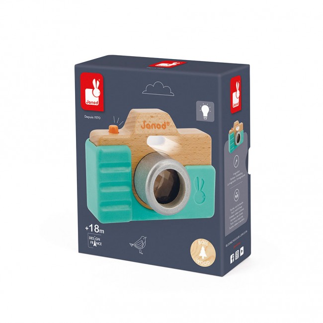 Drewniany aparat fotograficzny z dźwiękiem i lampą błyskową Janod
