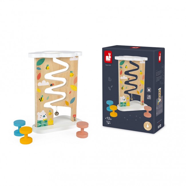 Drewniany tor zjeżdżalnia z dzwoneczkiem Janod - Pure