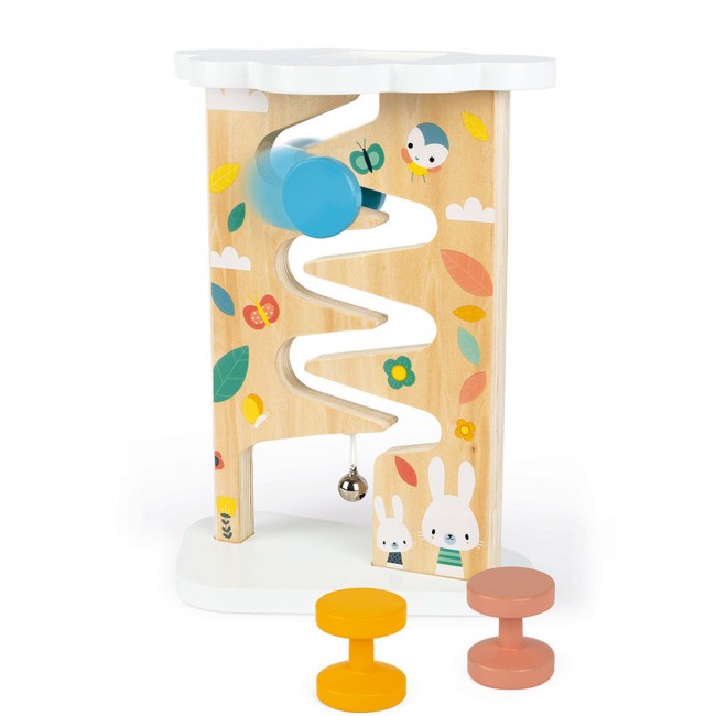 Drewniany tor zjeżdżalnia z dzwoneczkiem Janod - Pure