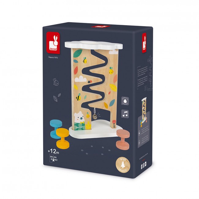 Drewniany tor zjeżdżalnia z dzwoneczkiem Janod - Pure