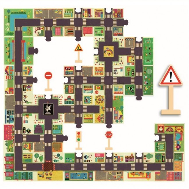 Puzzle Gigant Djeco - Ulica ze znakami drogowymi